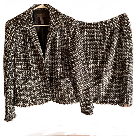Skirt Suit Tweed Fringe Set Black/White (Jacket Sz 12, Skirt Sz 8) John … - Picture 5 of 15